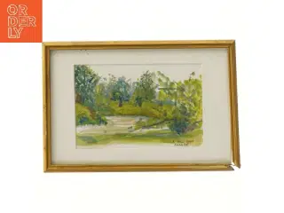 Landskabsmaleri i ramme (str. 25x17 cm)