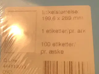Etiketter / labels A4-1 slids pr. ark til printer.