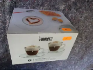 2 stk. BIALETTI Cappuccino glaskopper + underkopper