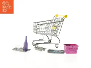 Barbie indkøbsvogn og tilbehør (str. 13 cm)