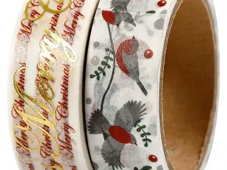 Masking Tape, glædelig jul og fugle - folie, B: 15 mm, 2x4m/ 1 pk.
