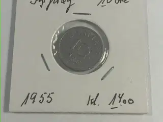 10 Øre 1955 Danmark Fejlpræg