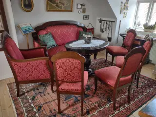 Flot antik sofa, bord, stole sæt