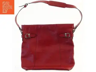 Rød læder skuldertaske fra Three Bags (str. 35,5x33,5 cm)