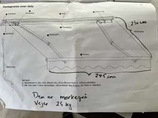 Markise – grå – måler 295 x 250 – vægt 25 kg 