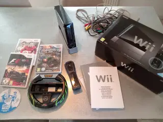 Sort Wii med spil / tilbehør 