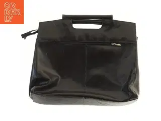 Sort læder taske (str. 41x35 cm)