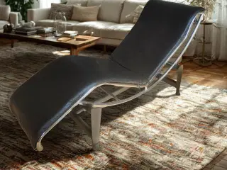 Chaise Longue – Sort Læder & Stålramme
