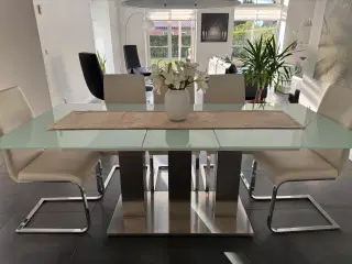 Glas spisebord og 8 stk stole, sæt eller separat