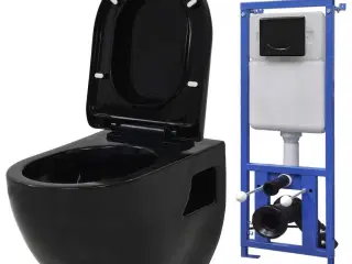 Væghængt toilet med skjult cisterne keramisk sort