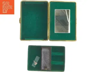 Vintage Læder smykkeskrin med spejl og nøgle (str. 20x14x6 cm)