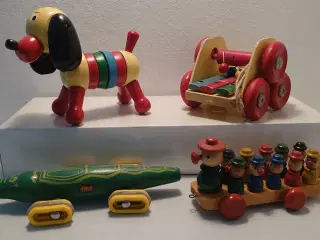4 stk vintage trælegetøj. 3 stk Brio.
