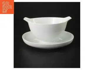 Hvidpot sovseskål med underkop fra B&G (str. 18x16 cm)