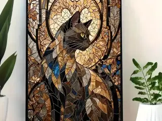 * Lærredsmaleri; Smuk kat - i mosaikstil