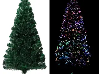Kunstigt juletræ med fod 150 cm fiberoptik grøn