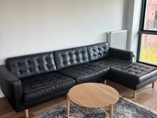 Ægte lædersofa, plads til mange, ekstra lang