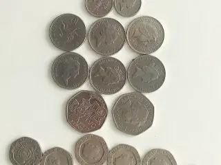 Queen Elizabeth mønter fra 1-50 pence og 1 pound