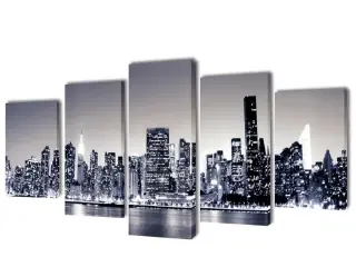 Sæt af lærredsprint til væg, New York Skyline i sort/hvid, 200x100 cm