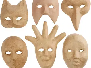 Håndlavede Dekorationsmasker i Papmaché - 6 stk.