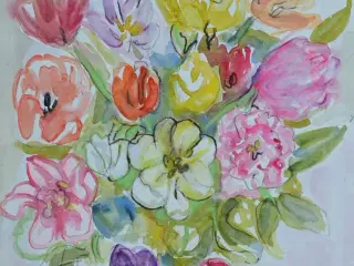 Print af akvarel af blomsterbuket