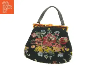 Broderet håndtaske med blomstermotiv (str. 29 x 37 cm)