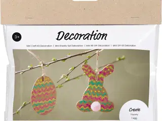 Mini DIY Kit Dekoration, Æg og hare, brun, grøn, pink, gul, 1 pk.