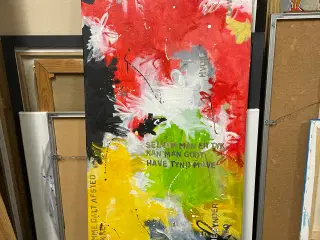 Mange malerier, Akryl på lærrede 