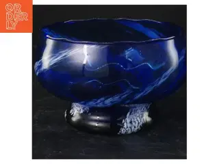 Blå glasskål med mønster (str. 10x16 cm)