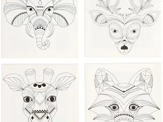 Malerlærred med print, dyr, str. 20x20 cm, 280 g, hvid, 4stk./ 1 pk.