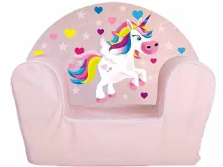 Børnelænestol lyserød med enhjørning - skumfyld
