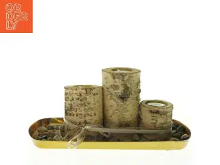 Birketræs lysestager med stenbakke (str. Længde, 30 cm)