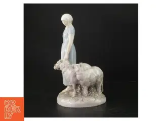 Porcelænsfigur af kvinde med får fra B&G (str. 28 cm)