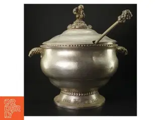 Gammel terrin med suppeske (str. H. 35 cm)