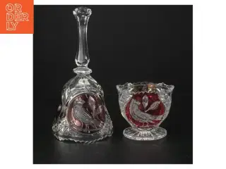 Bøhmisk krystalglas klokke og skål sæt (str. 8 cm og 20 cm)