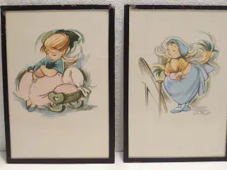4stk små Christel tegninger fra 1949.(10,5 x 15)cm