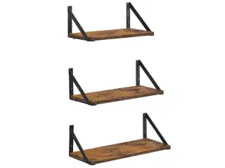 Væghylder sæt med 3 flydende hylder, rustik brun/sort