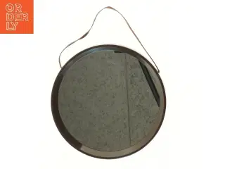 Rundt spejl med læderrem (str. Ø 30 cm)