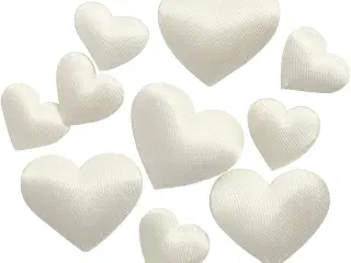 Satinhjerter, råhvid, 70 stk. i 10+20 mm