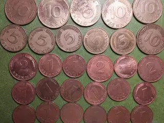 TYSKLAND 15 x 1 PFENNIG + 3 x 2 PF+ 5 x 5 PF+6 x10