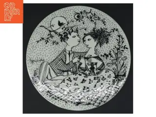 Kunstnerisk porcelænsplatte fra Bjørn Wiinblad (str. Ø. 15 cm)