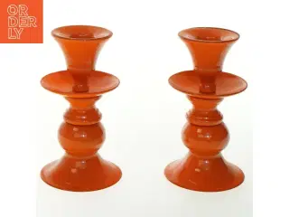 Orange keramik lysestager (str. H. 13,5 cm)