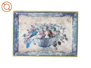 Vintage Retro Metal Bakke Fugl og Blomster (str. 41 x 30 cm)