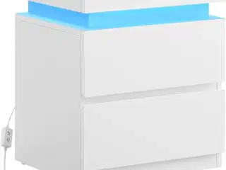 Sengebord med LED-lys 3 skuffer, moderne, 35 × 40 × 55 cm, hvid