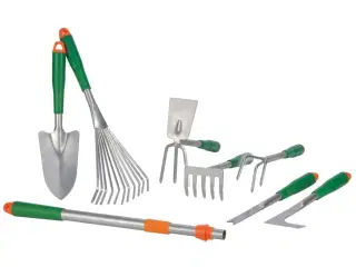 haveredskabssæt i 8 dele metal sølvfarvet