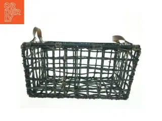 Fletkurv med læderstropper (str. 46 x 37 x, 23 cm)