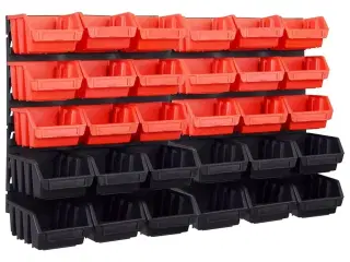Opbevaringssæt med vægpaneler 32 dele rød og sort
