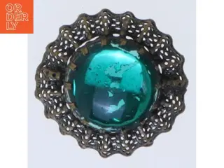 Vintage broche med grøn sten (str. 3 cm)