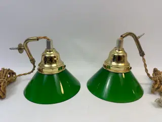 Vintage lamper i messing og grønt glas