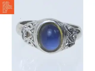Sølv ring med blå sten (str. 51 mm)