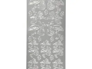 Stickers, stork med baby, ark 10x23 cm, sølv, 1 ark